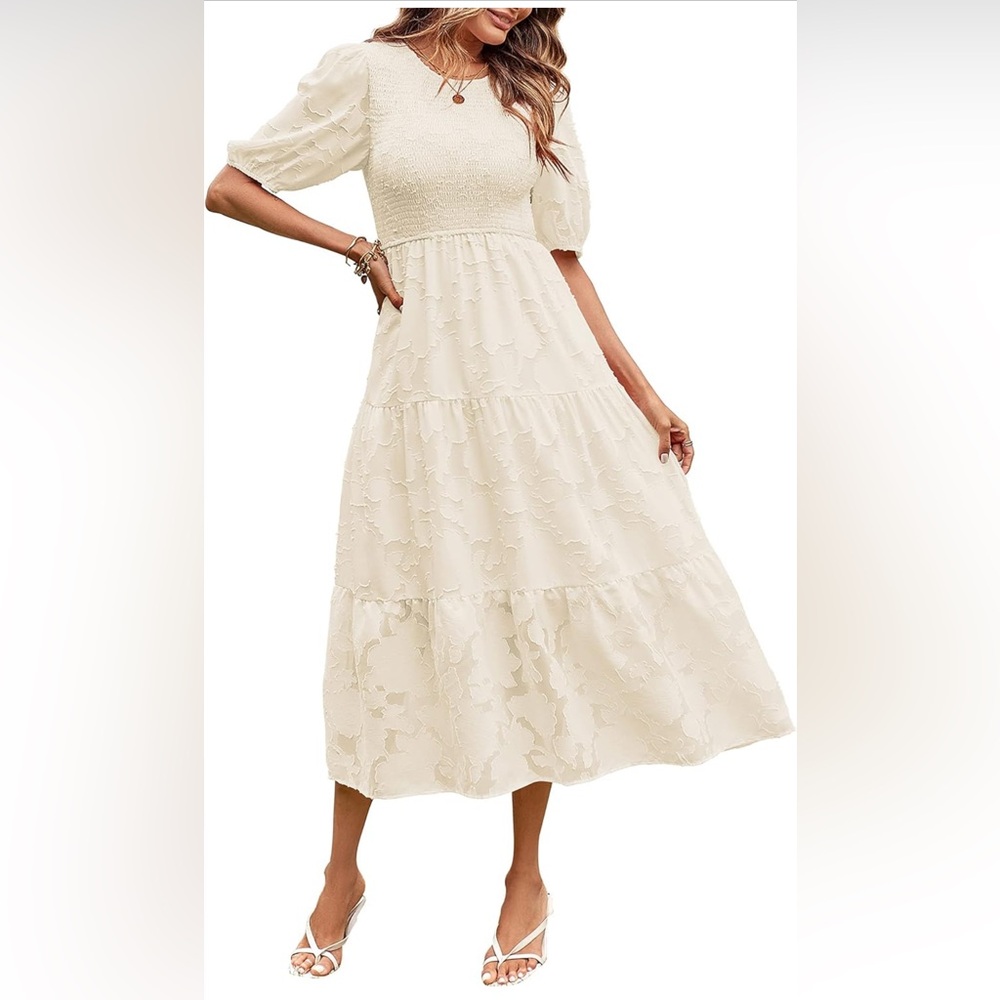 Smocked Cream Midi Dress